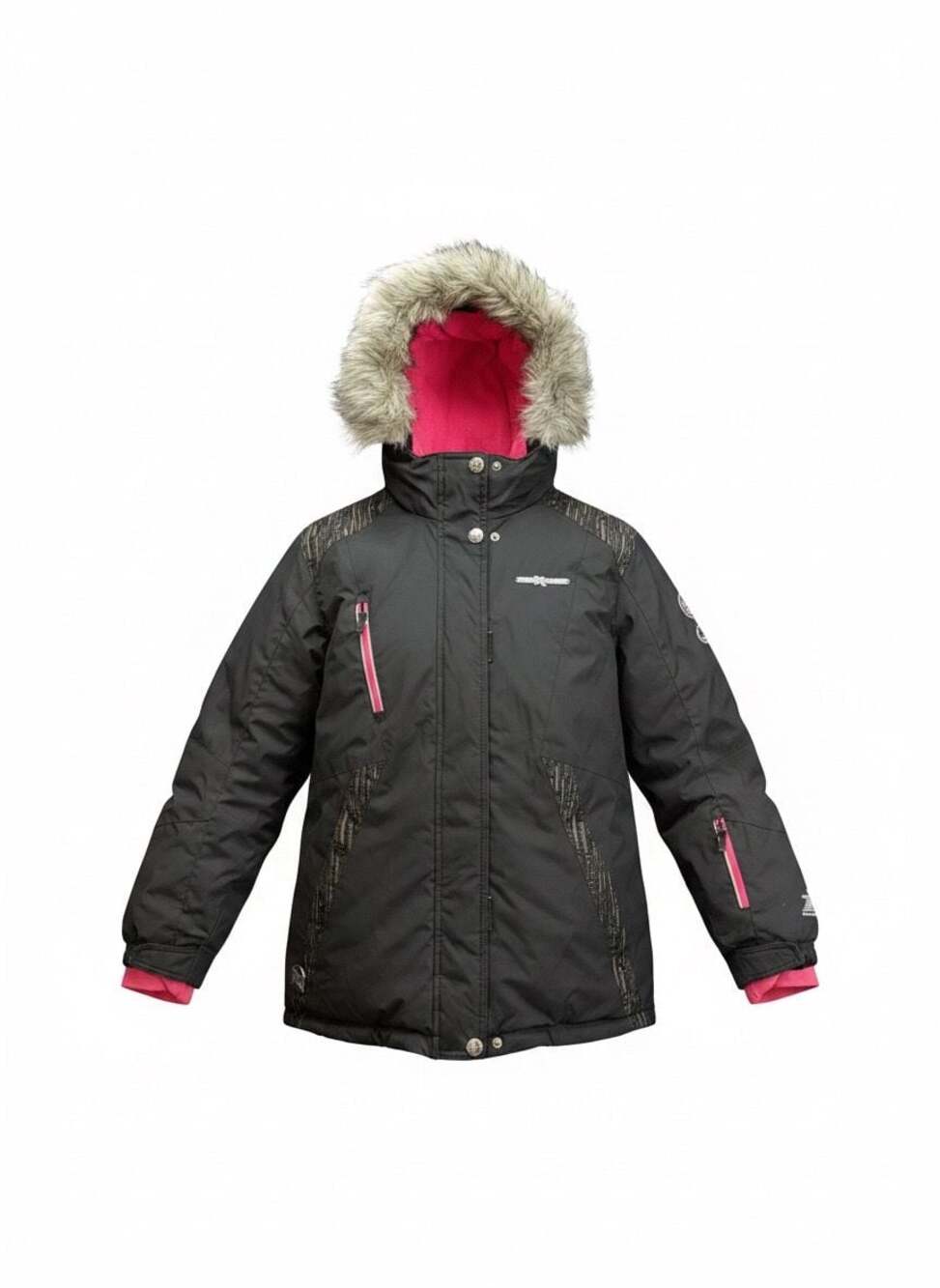 ZeroXposur Women’s XL Black & Pink Faux Fur Hooded Winter Ski Jacket Coat